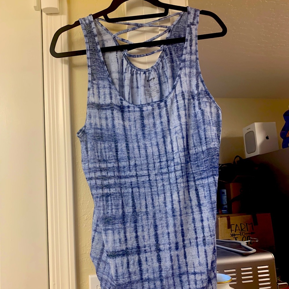 Blue open back tank top